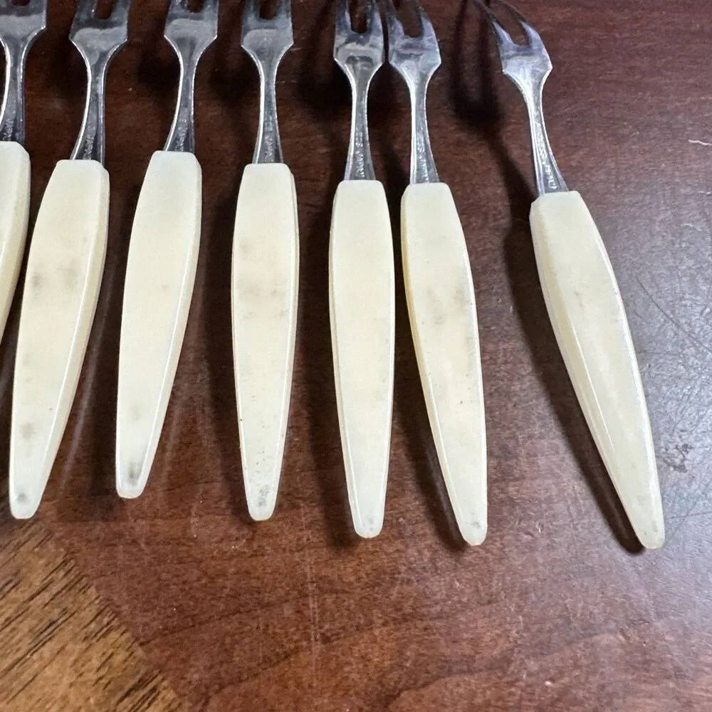 Vintage Mini Fork Stainless Steel With Decorative Handles Set Of 12 Appetizers